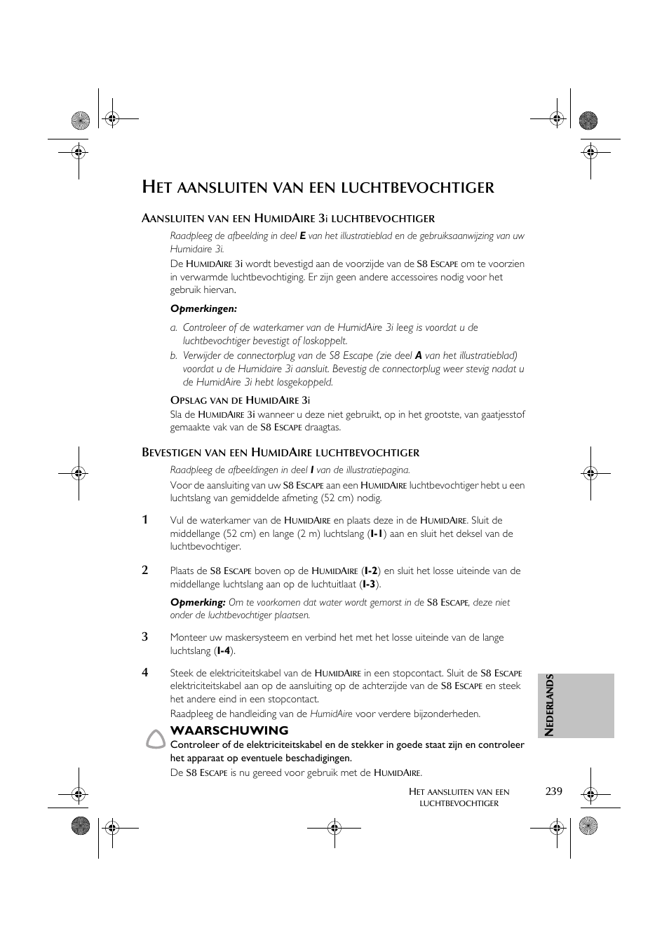 Aansluiten, Luchtbevochtiger | ResMed S8 User Manual | Page 244 / 269