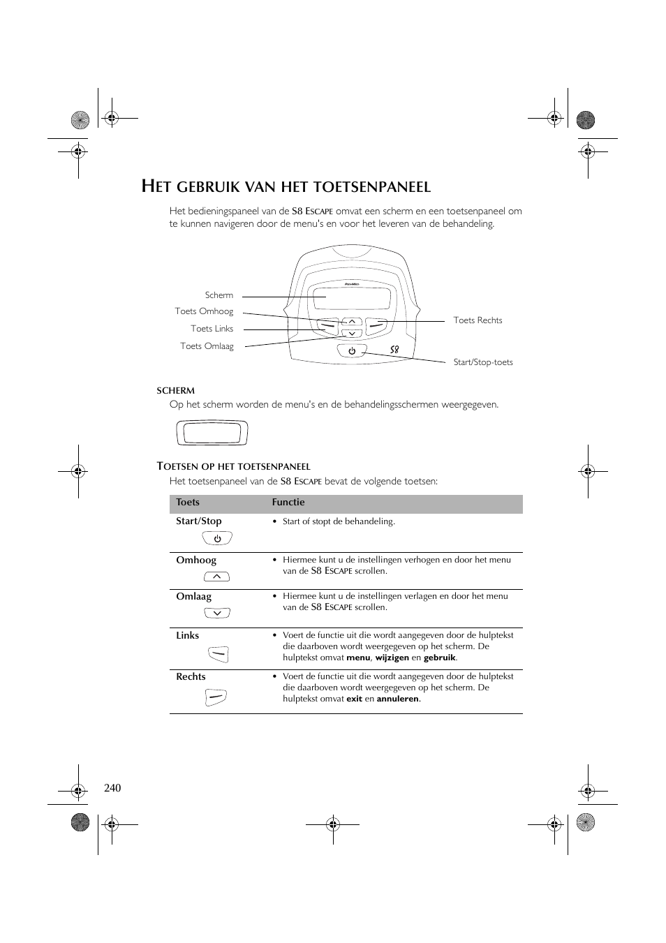 Gebruik, Toetsenpaneel | ResMed S8 User Manual | Page 245 / 269