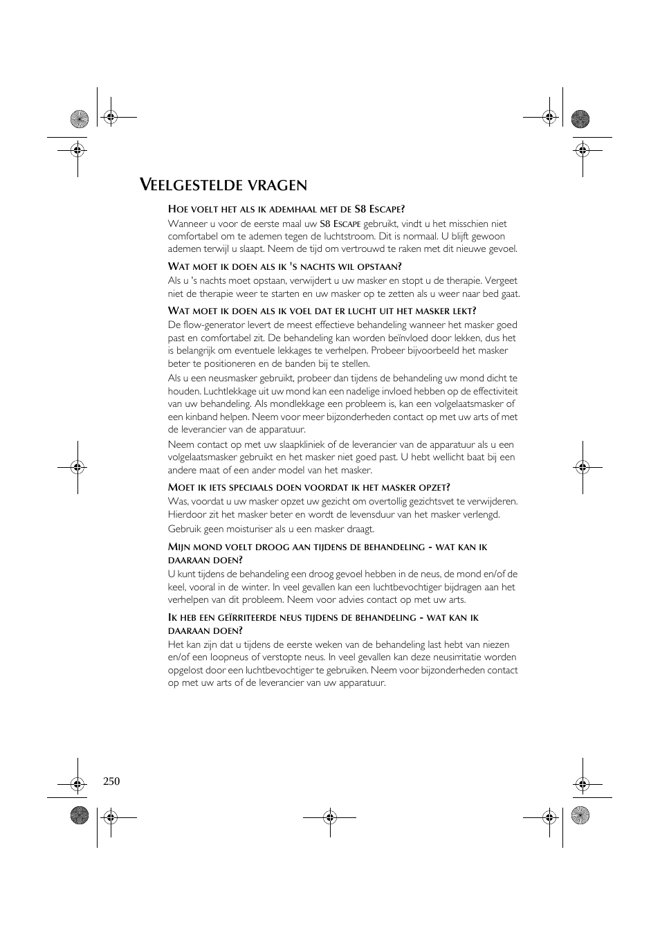 Eelgestelde, Vragen | ResMed S8 User Manual | Page 255 / 269