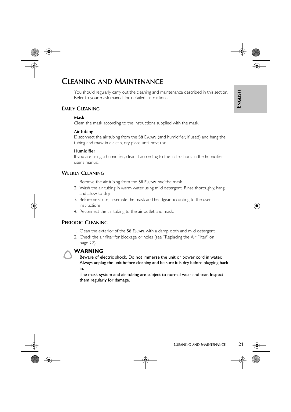 Leaning, Aintenance | ResMed S8 User Manual | Page 26 / 269