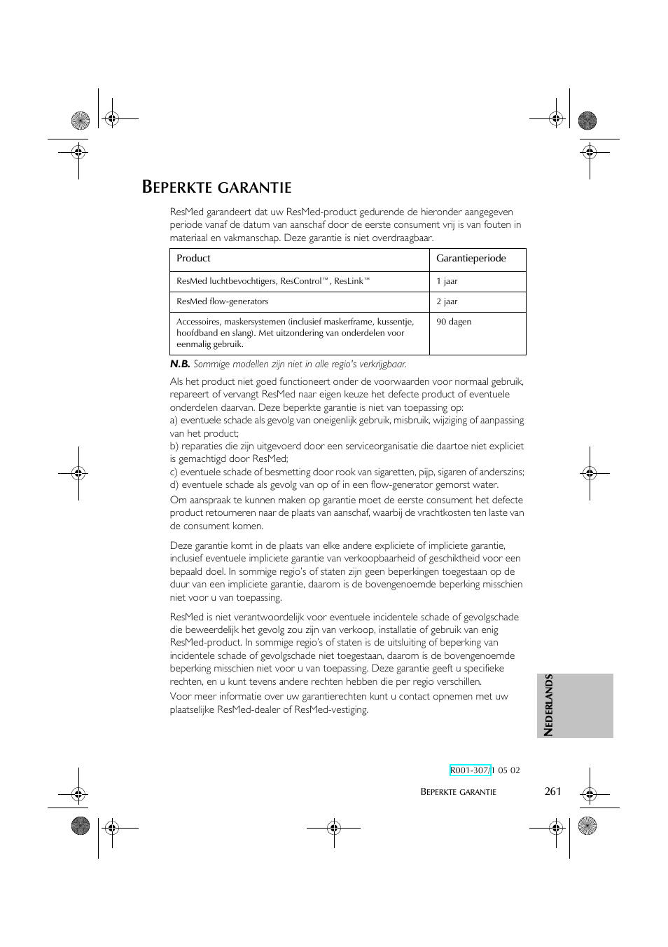 Eperkte, Garantie | ResMed S8 User Manual | Page 266 / 269