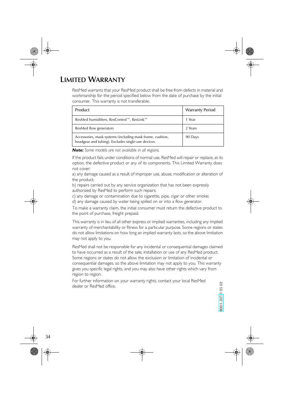 Imited, Arranty | ResMed S8 User Manual | Page 39 / 269