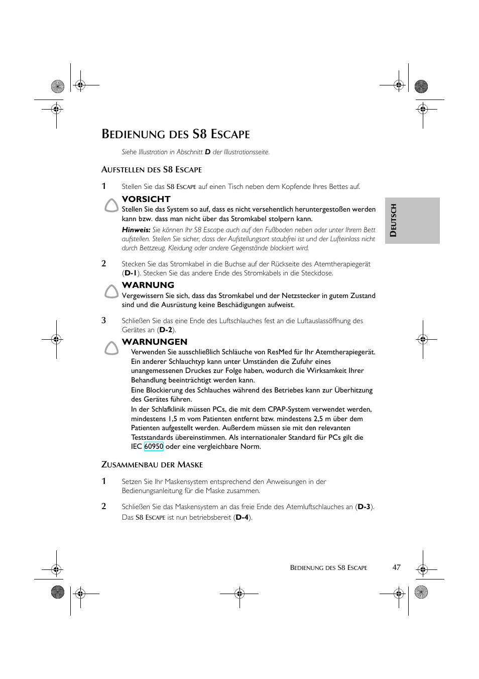 S8 e, Edienung, Scape | ResMed S8 User Manual | Page 52 / 269