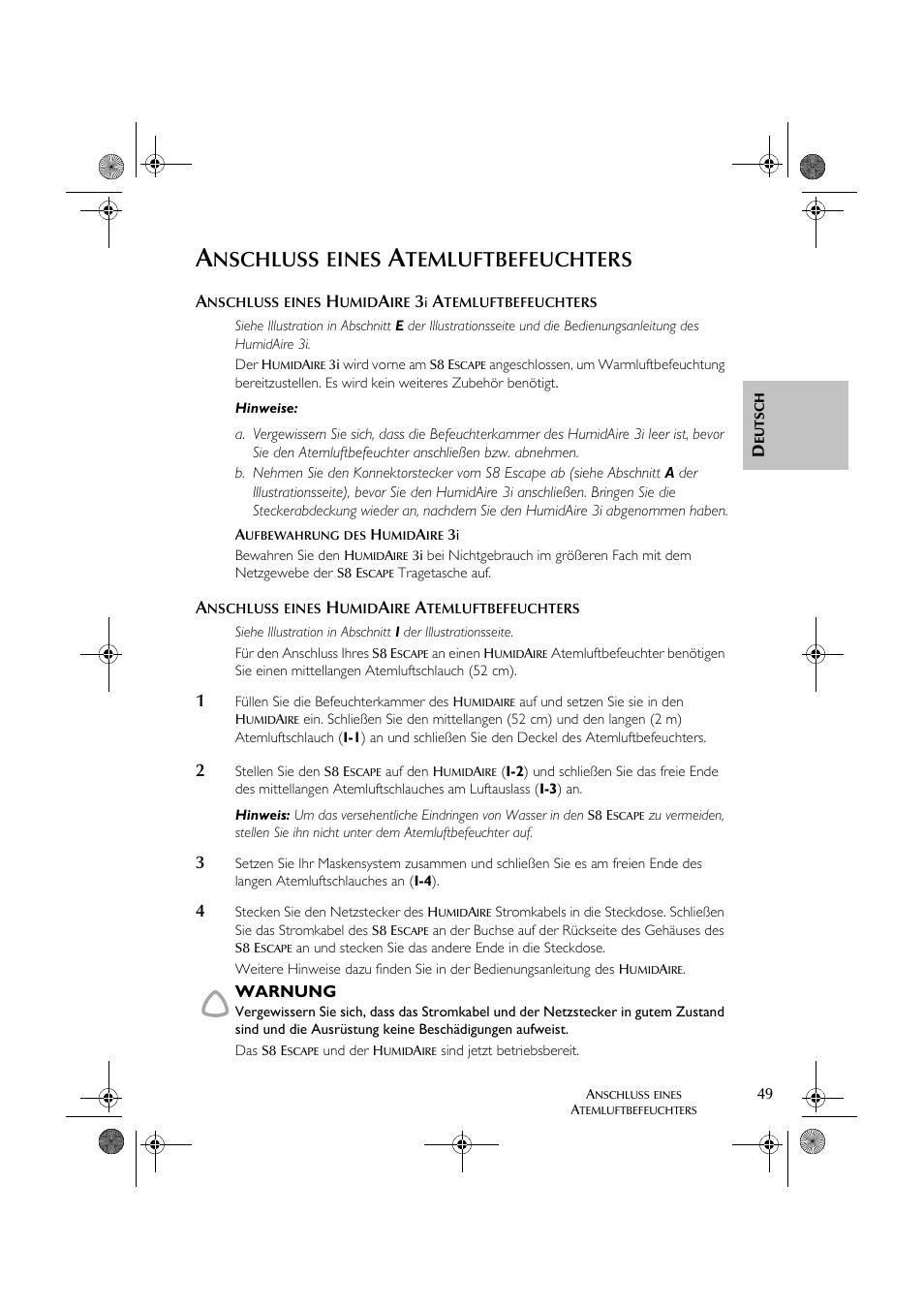 Nschluss, Eines, Temluftbefeuchters | ResMed S8 User Manual | Page 54 / 269