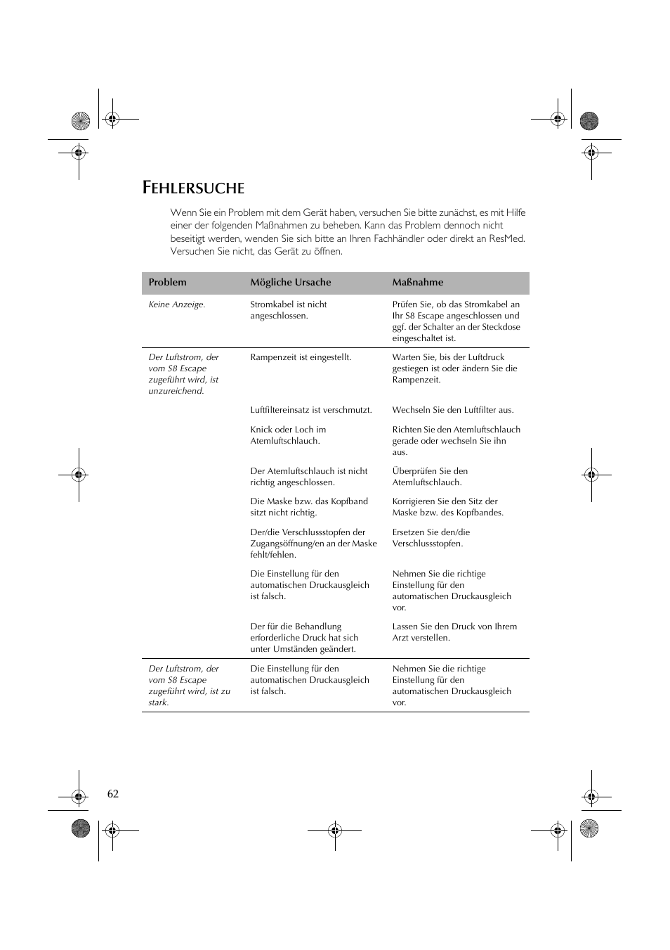 Ehlersuche | ResMed S8 User Manual | Page 67 / 269
