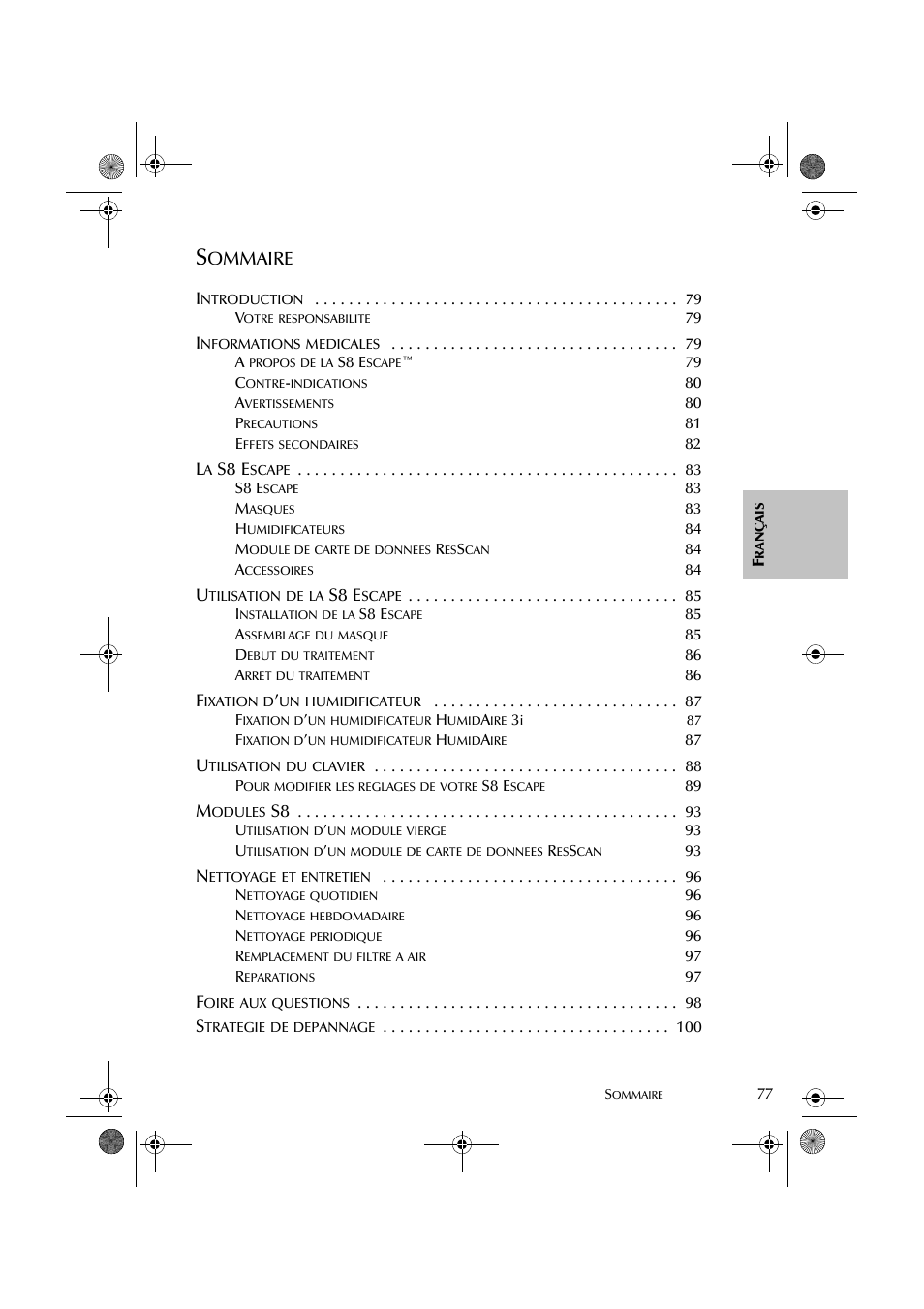 Ommaire, S8 e | ResMed S8 User Manual | Page 82 / 269