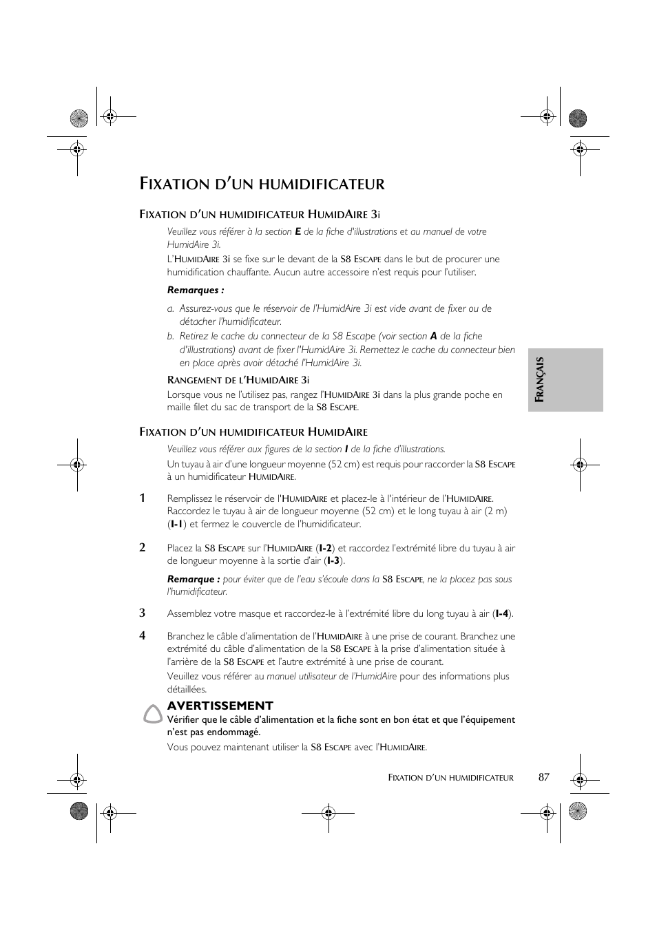 Ixation, Humidificateur | ResMed S8 User Manual | Page 92 / 269