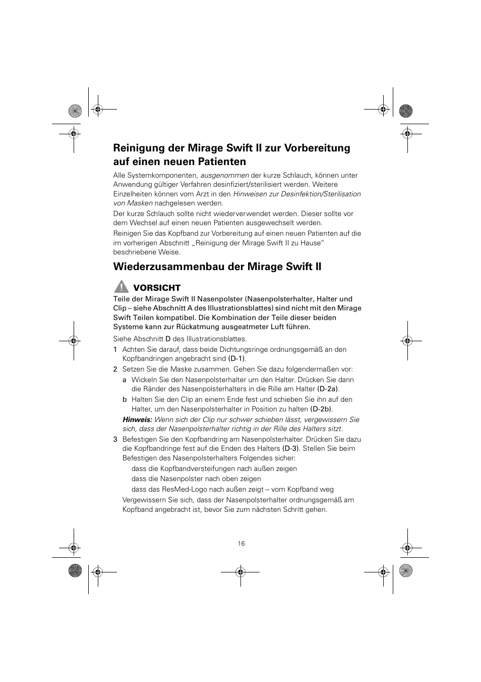 Wiederzusammenbau der mirage swift ii | ResMed MIRAGE SWIFT II 60891/1 User Manual | Page 20 / 76