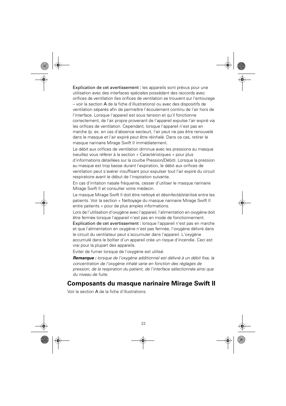 Composants du masque narinaire mirage swift ii | ResMed MIRAGE SWIFT II 60891/1 User Manual | Page 26 / 76