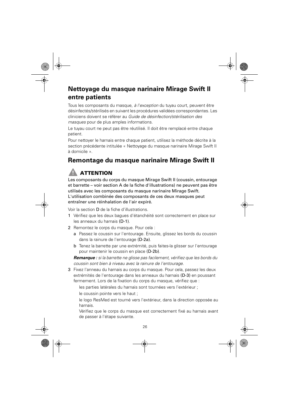 Remontage du masque narinaire mirage swift ii | ResMed MIRAGE SWIFT II 60891/1 User Manual | Page 30 / 76