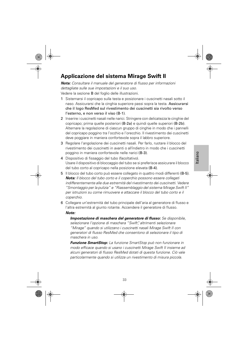 Applicazione del sistema mirage swift ii | ResMed MIRAGE SWIFT II 60891/1 User Manual | Page 37 / 76