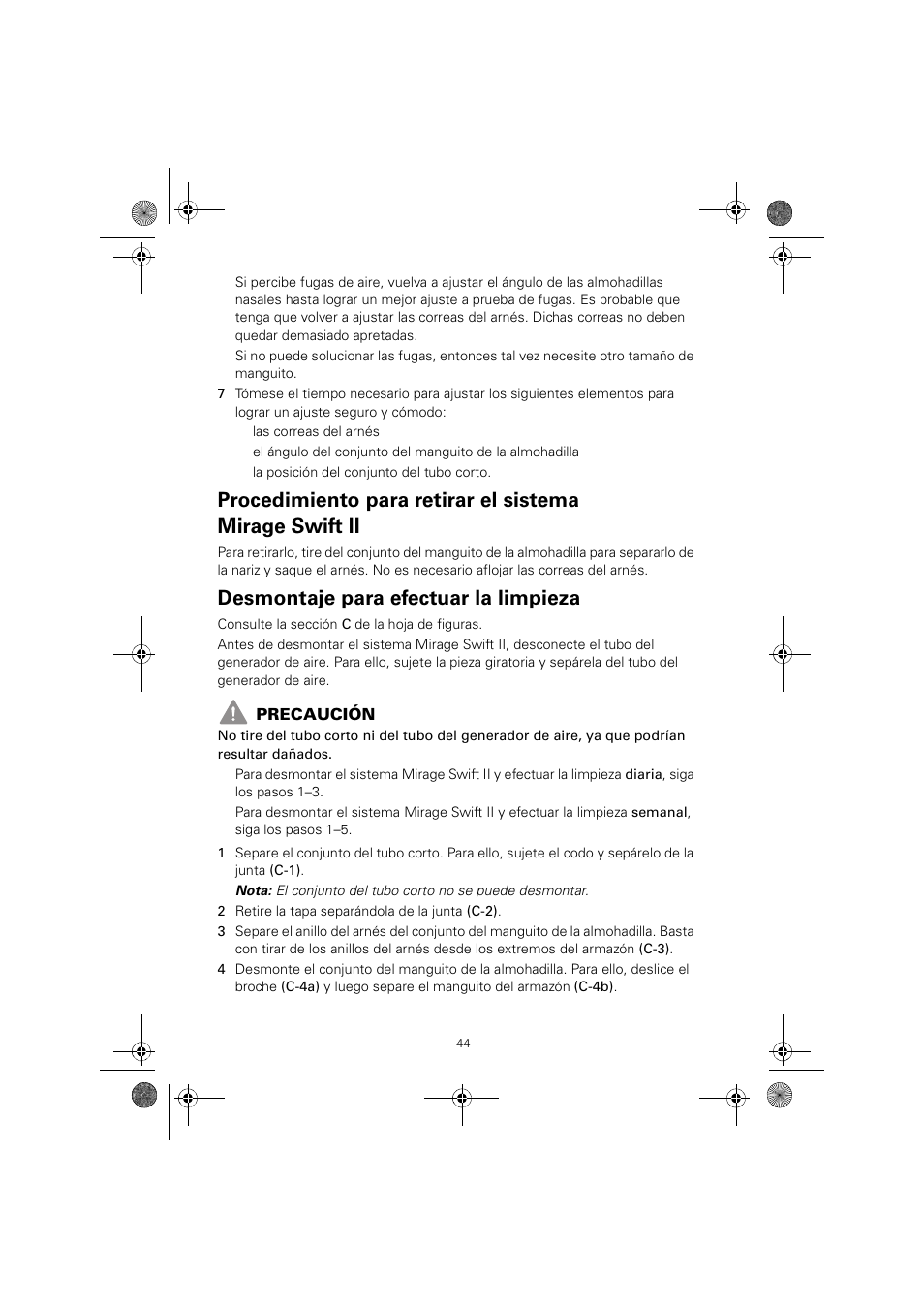 Desmontaje para efectuar la limpieza | ResMed MIRAGE SWIFT II 60891/1 User Manual | Page 48 / 76