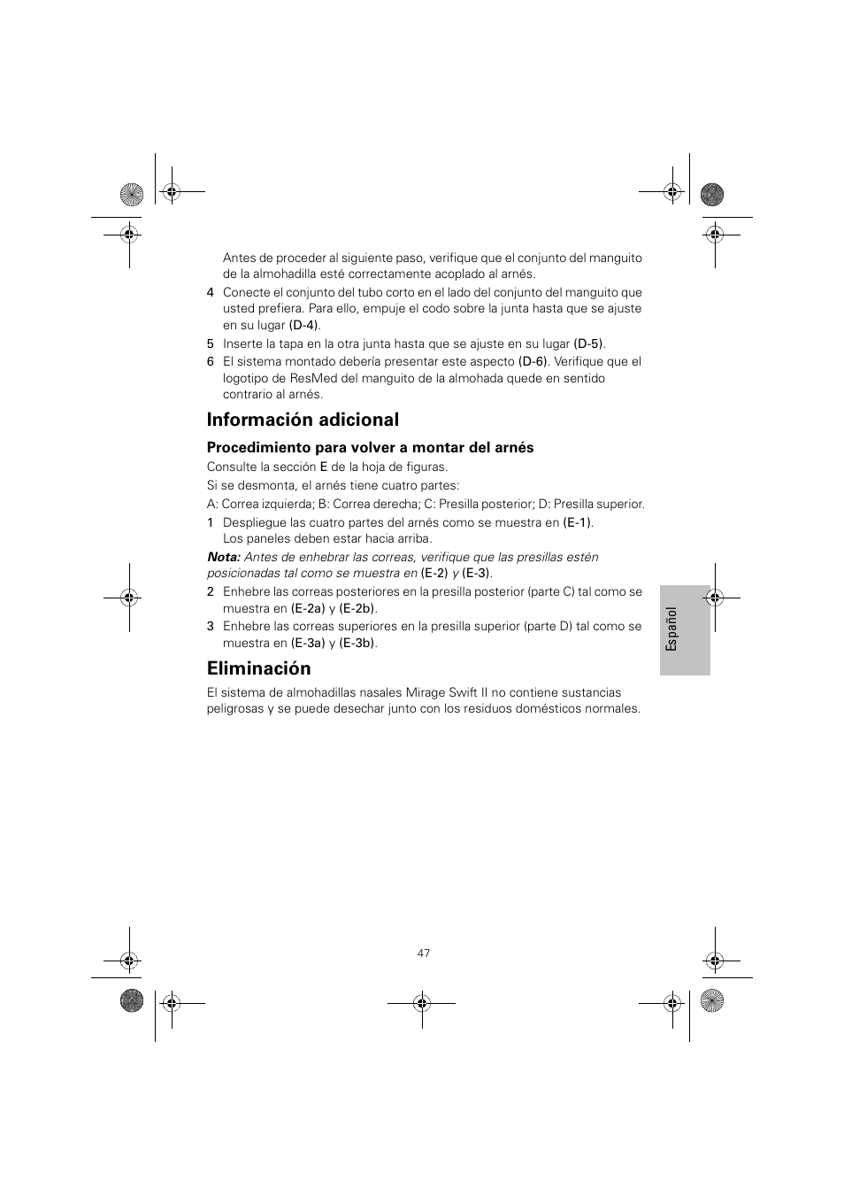 Información adicional, Eliminación | ResMed MIRAGE SWIFT II 60891/1 User Manual | Page 51 / 76