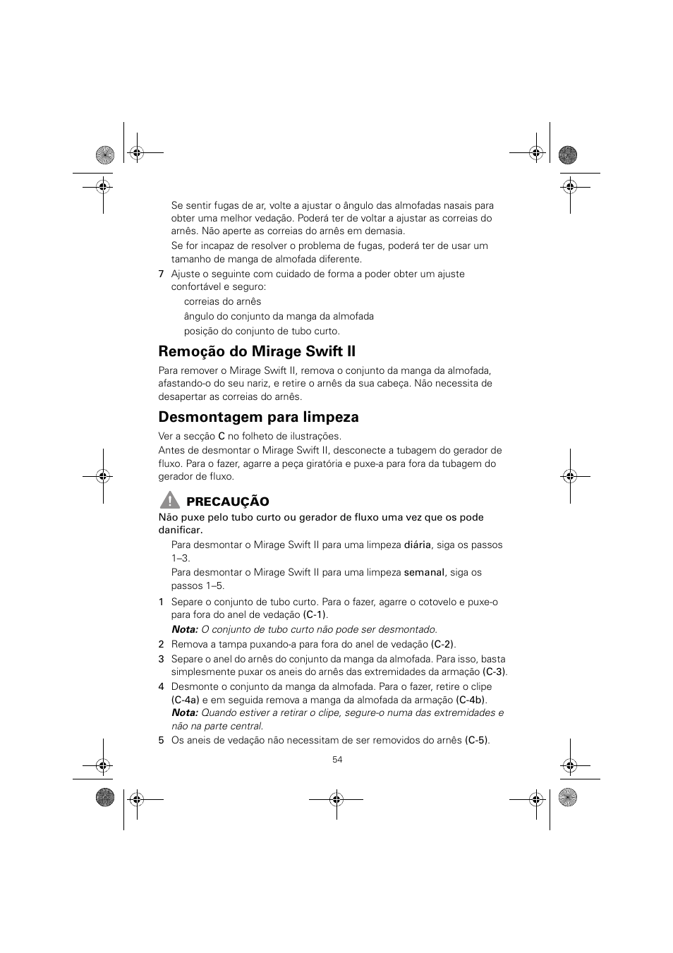 Remoção do mirage swift ii, Desmontagem para limpeza | ResMed MIRAGE SWIFT II 60891/1 User Manual | Page 58 / 76