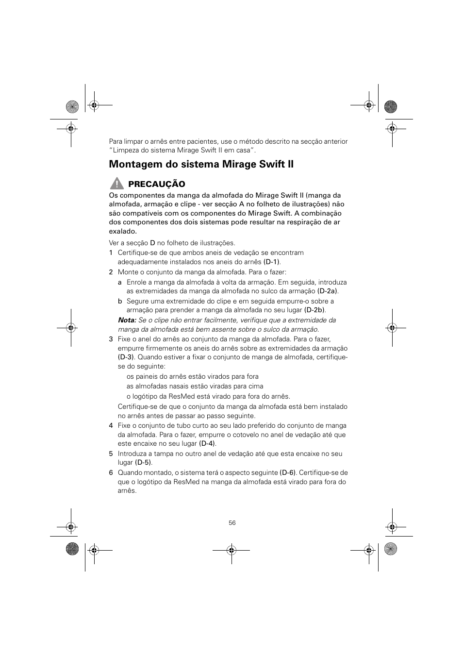 Montagem do sistema mirage swift ii | ResMed MIRAGE SWIFT II 60891/1 User Manual | Page 60 / 76