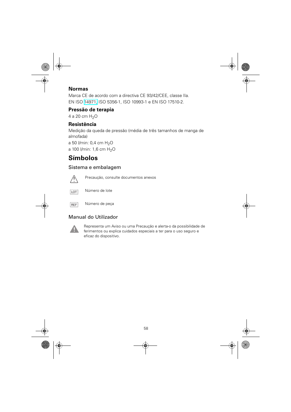 Símbolos | ResMed MIRAGE SWIFT II 60891/1 User Manual | Page 62 / 76