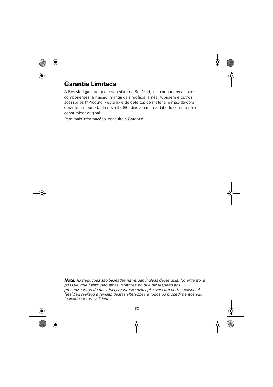 Garantia limitada | ResMed MIRAGE SWIFT II 60891/1 User Manual | Page 64 / 76