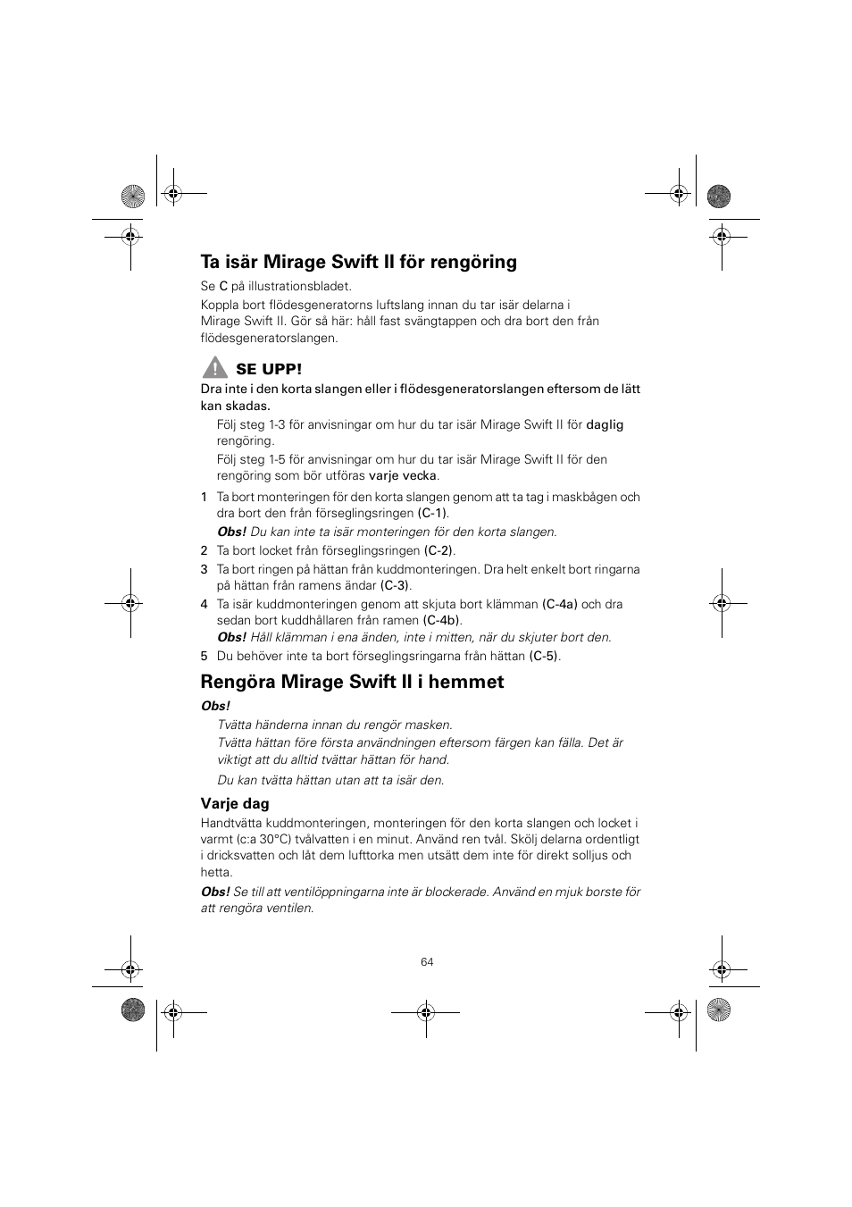 Ta isär mirage swift ii för rengöring, Rengöra mirage swift ii i hemmet | ResMed MIRAGE SWIFT II 60891/1 User Manual | Page 68 / 76