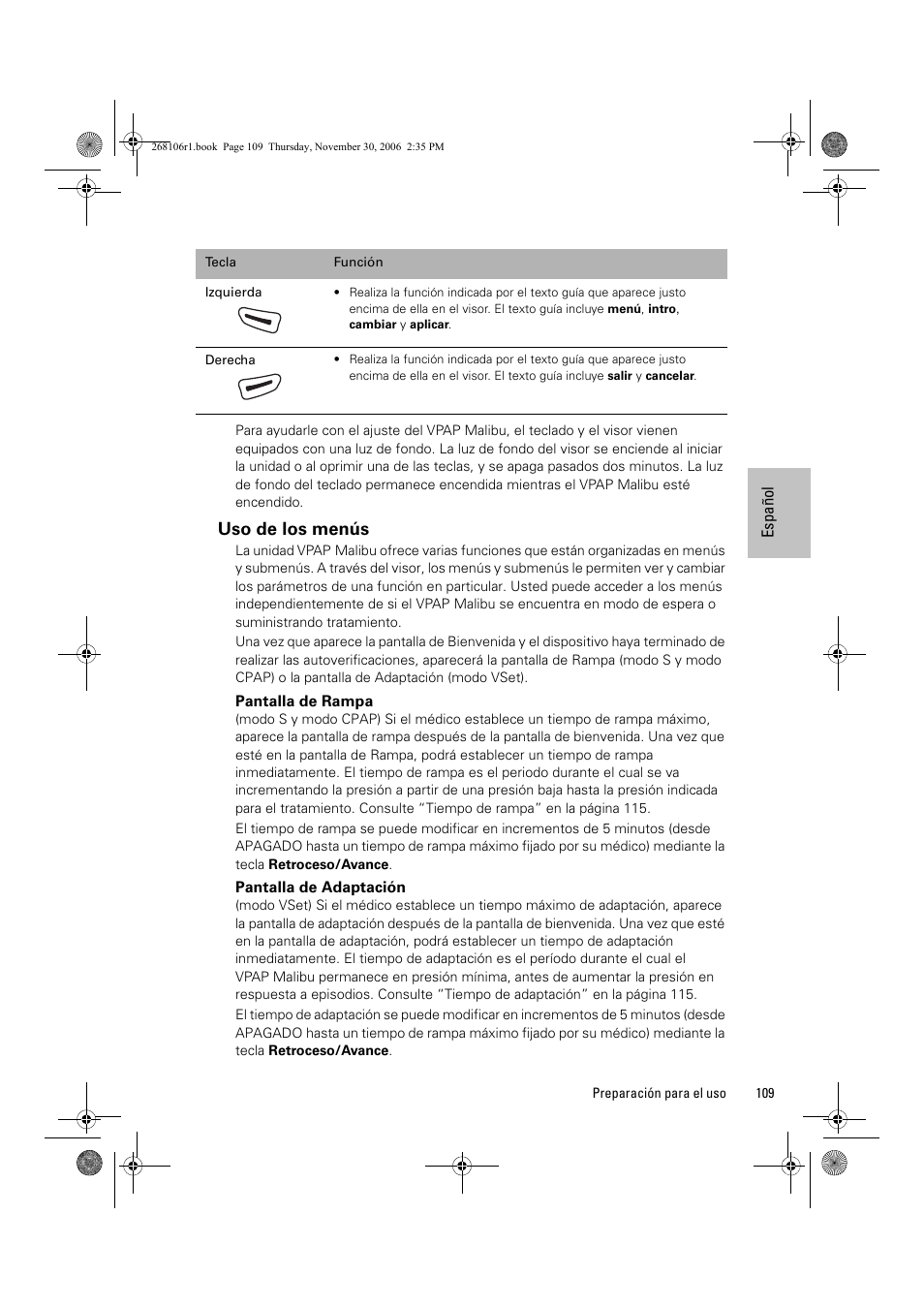 Uso de los menús | ResMed C16389 User Manual | Page 114 / 193