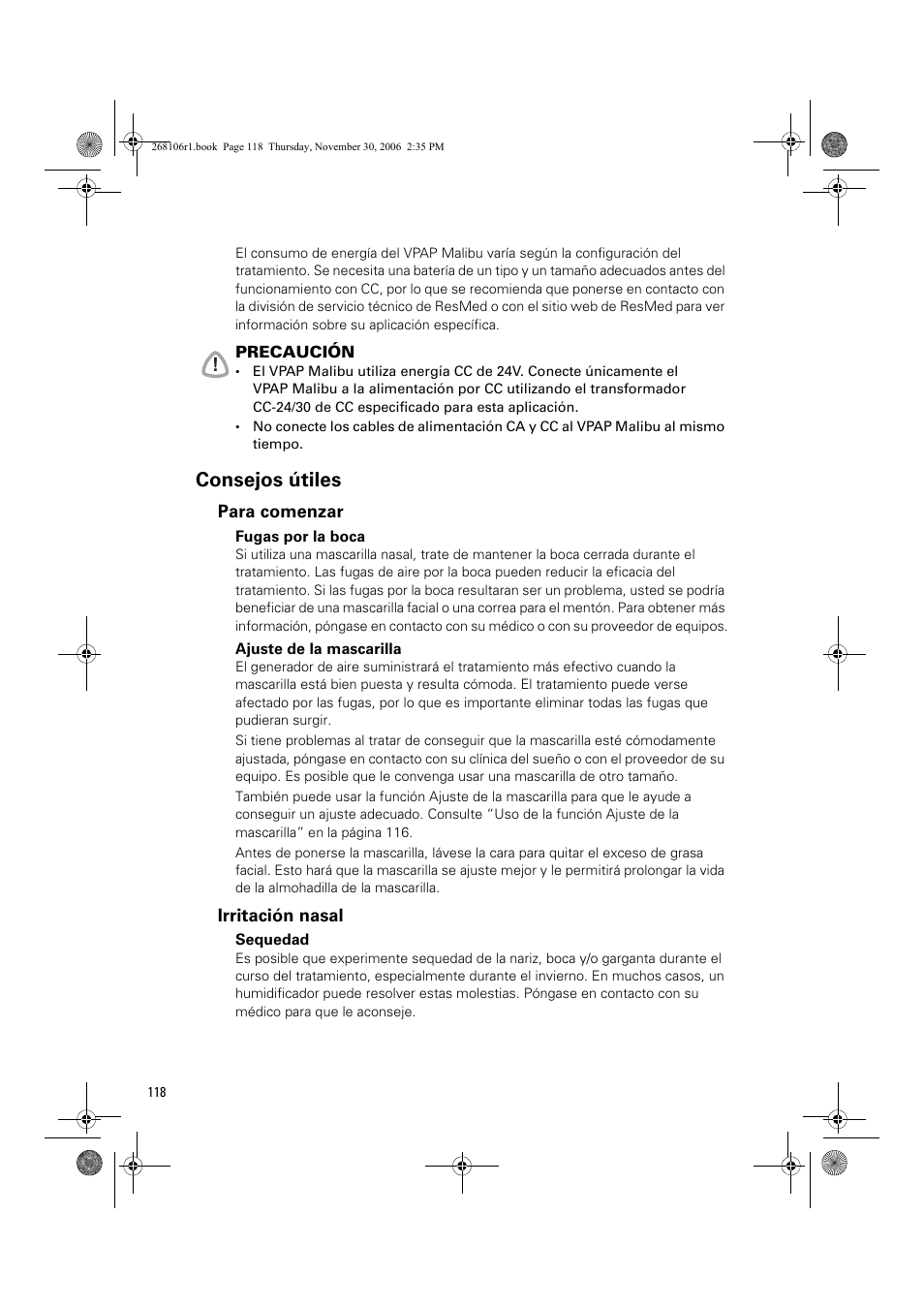 Consejos útiles | ResMed C16389 User Manual | Page 123 / 193