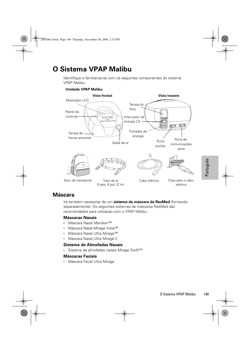 O sistema vpap malibu, Máscara | ResMed C16389 User Manual | Page 154 / 193