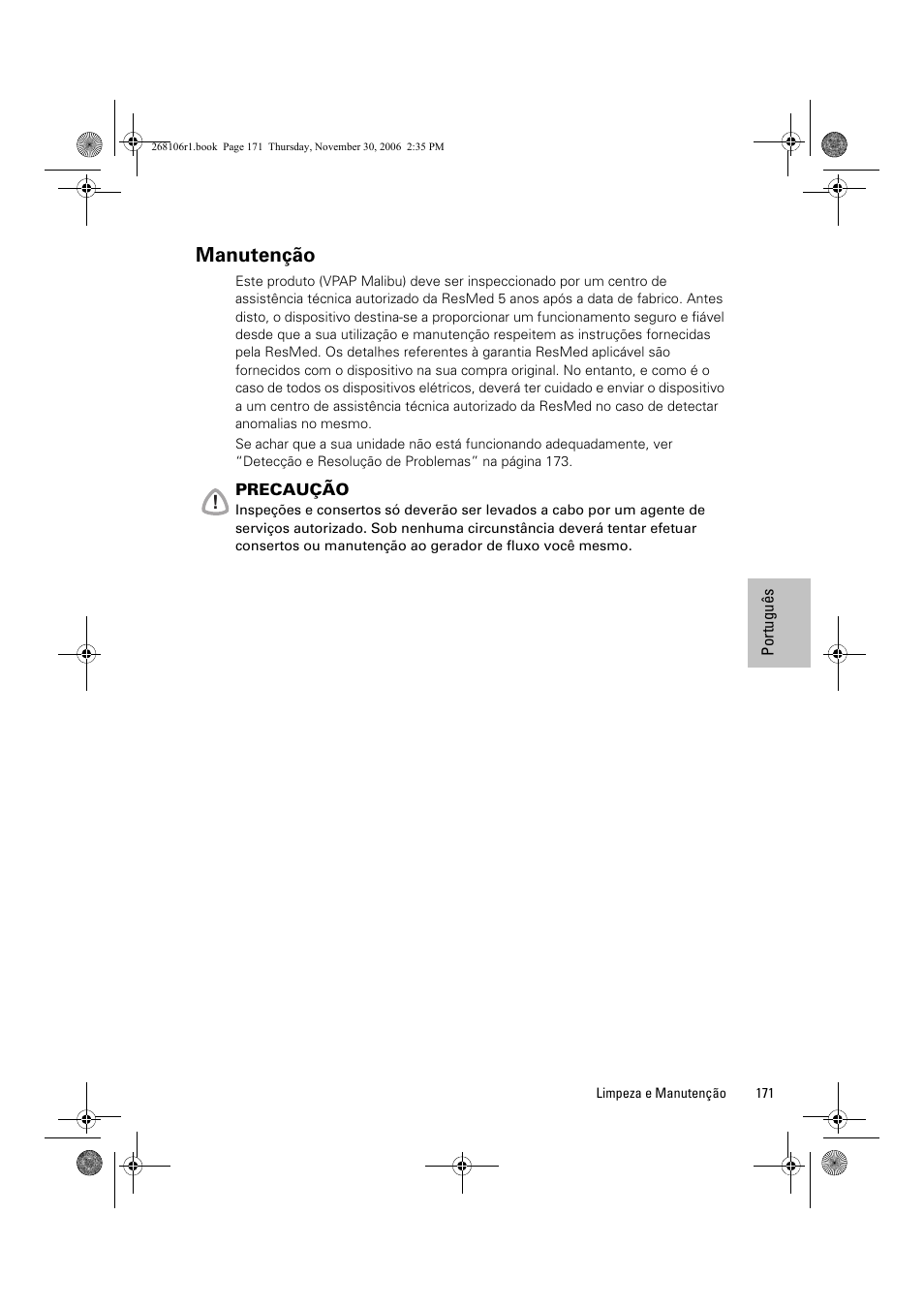 Manutenção | ResMed C16389 User Manual | Page 176 / 193