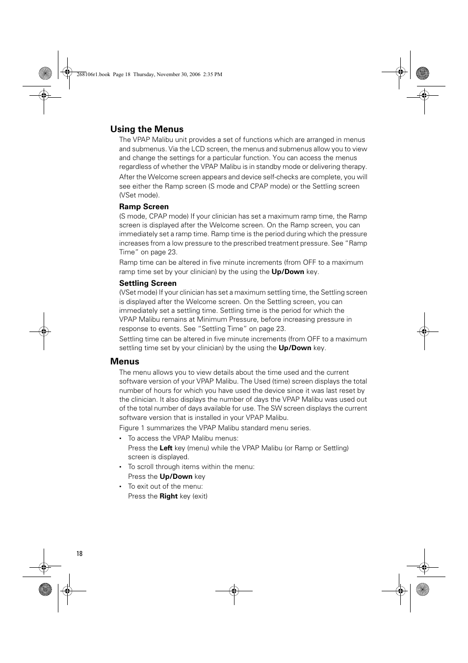 Using the menus, Menus | ResMed C16389 User Manual | Page 23 / 193