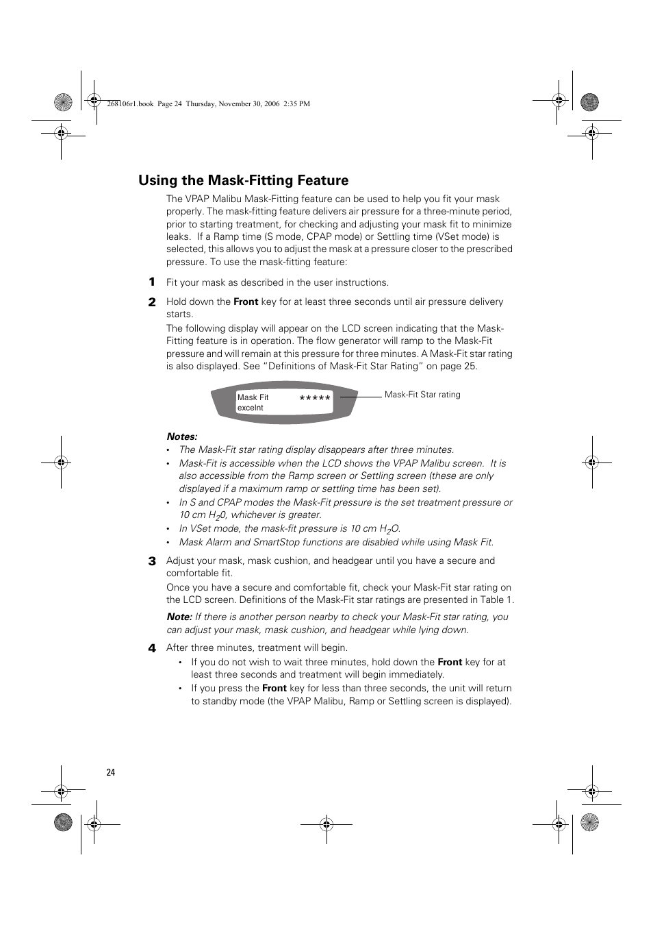 Using the mask-fitting feature | ResMed C16389 User Manual | Page 29 / 193