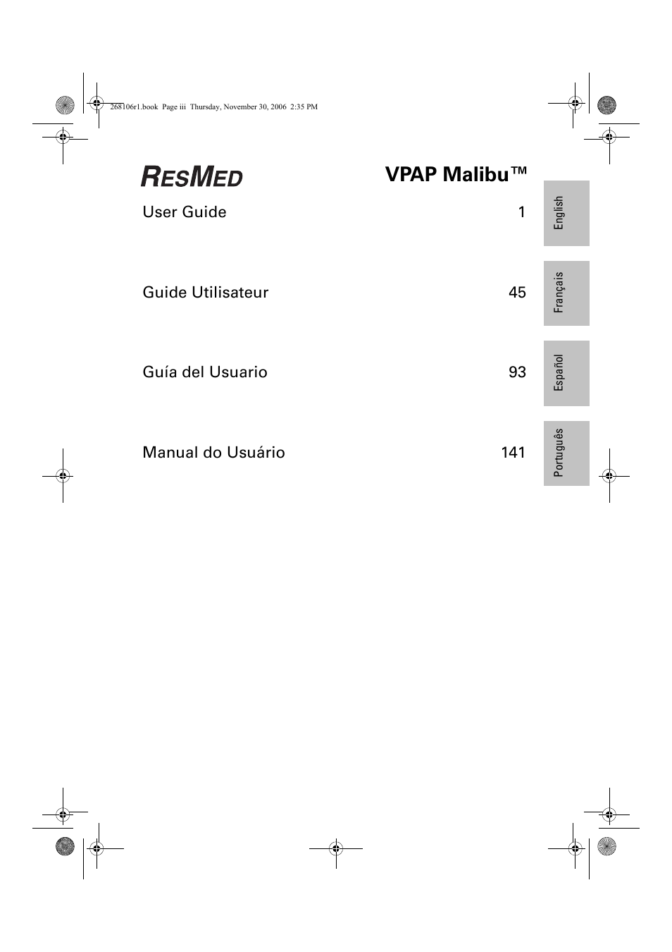 268106r1.pdf, Vpap malibu | ResMed C16389 User Manual | Page 4 / 193