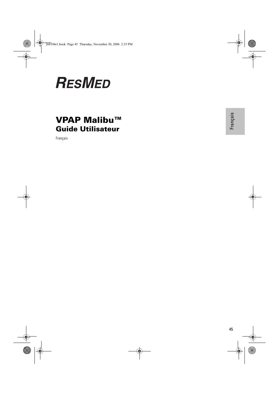 Vpap malibu, Guide utilisateur | ResMed C16389 User Manual | Page 50 / 193