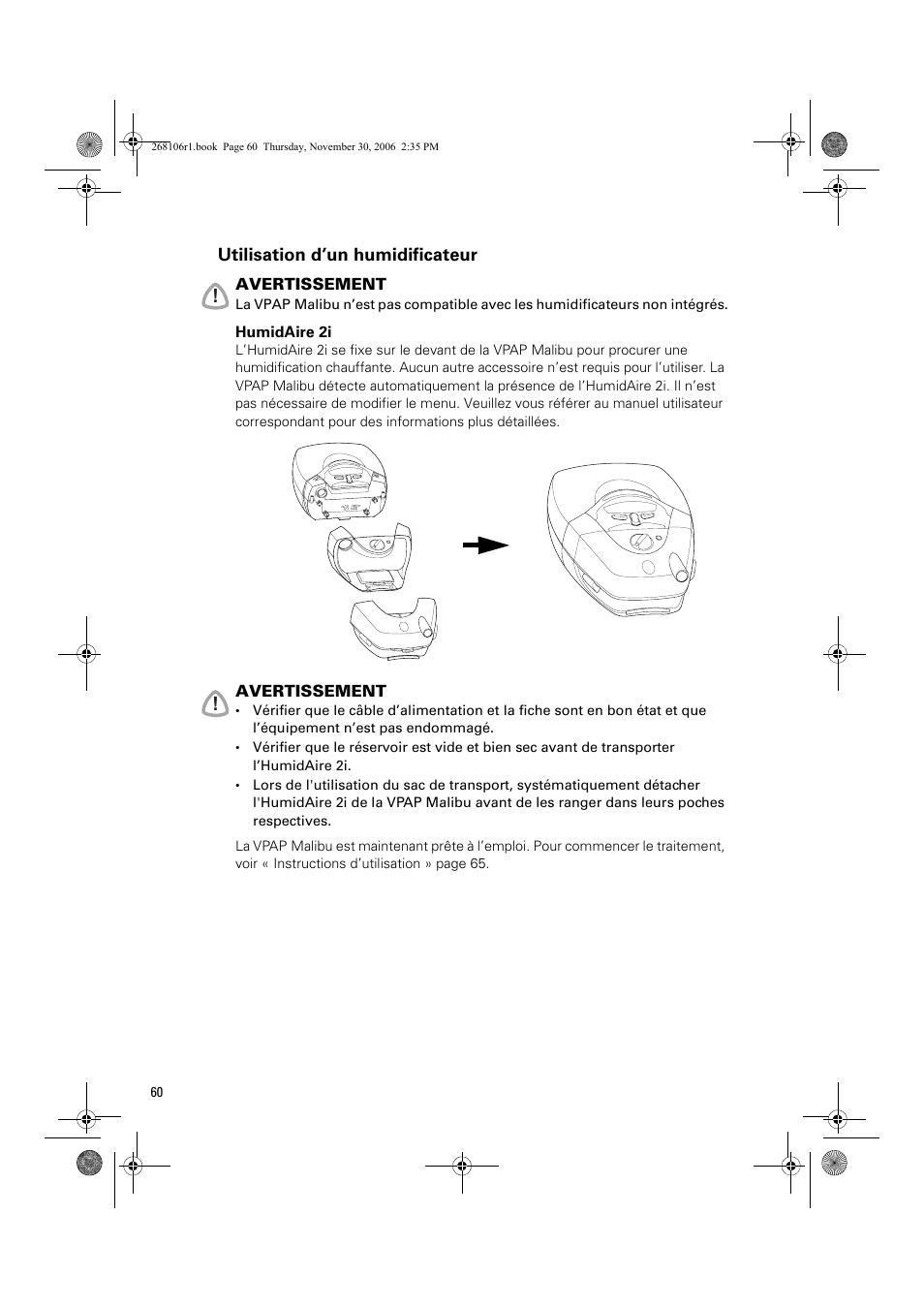 Utilisation d’un humidificateur | ResMed C16389 User Manual | Page 65 / 193