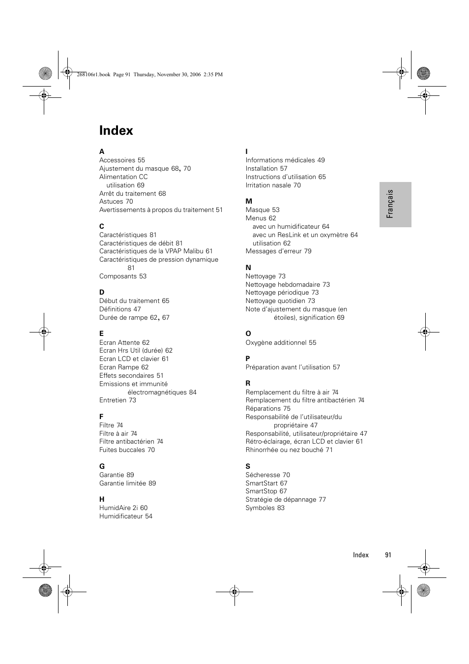 Index | ResMed C16389 User Manual | Page 96 / 193