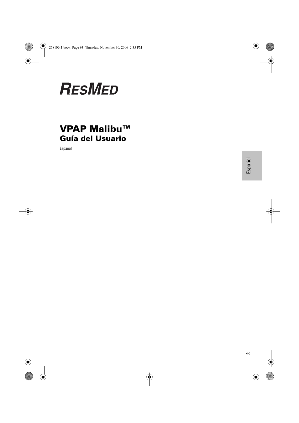 Vpap malibu, Guía del usuario | ResMed C16389 User Manual | Page 98 / 193