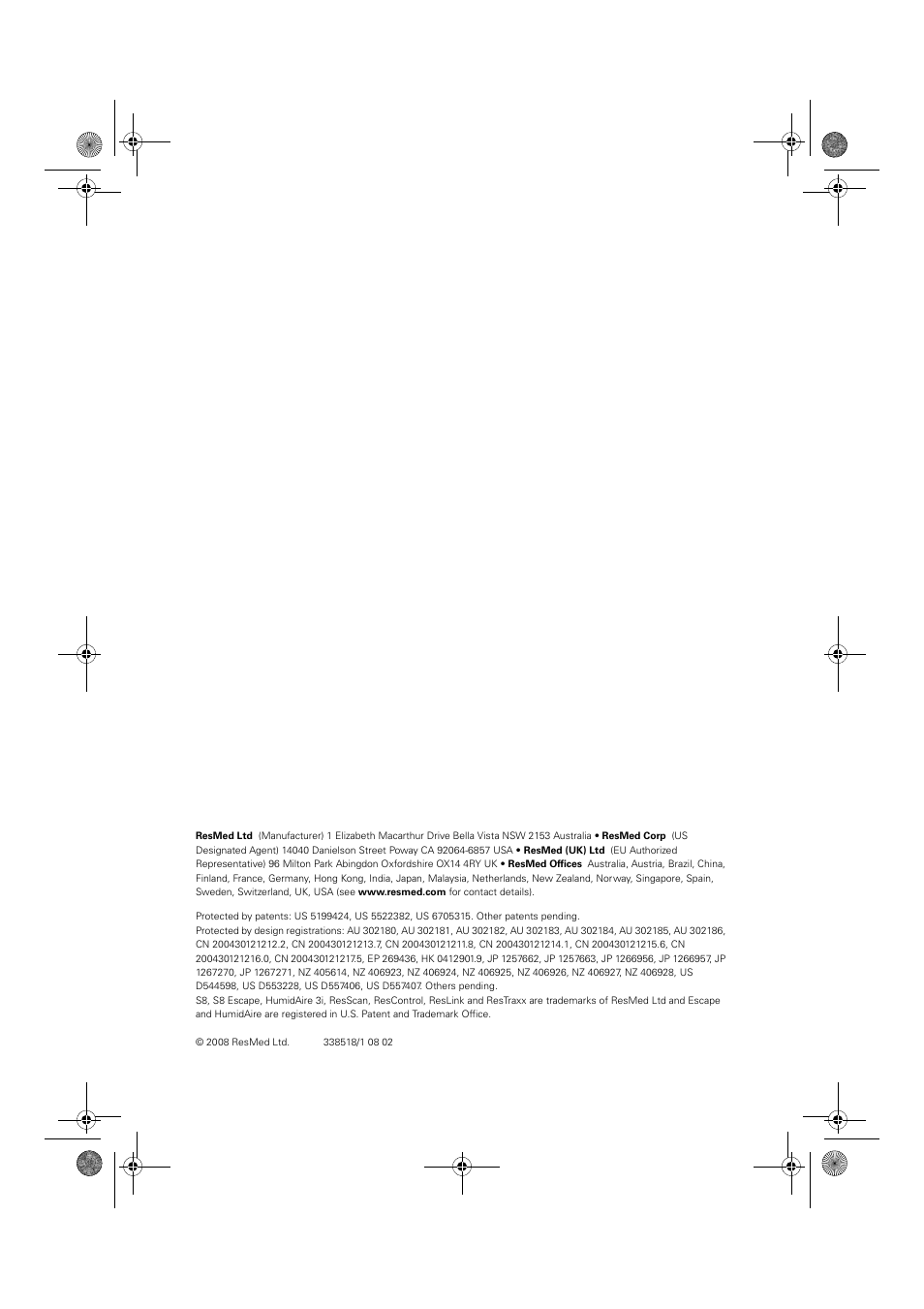 ResMed Positive Airway Pressure Device S8 Escape II User Manual | Page 2 / 80