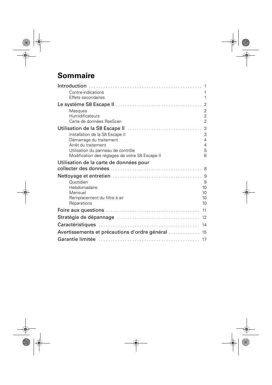 Sommaire | ResMed Positive Airway Pressure Device S8 Escape II User Manual | Page 22 / 80