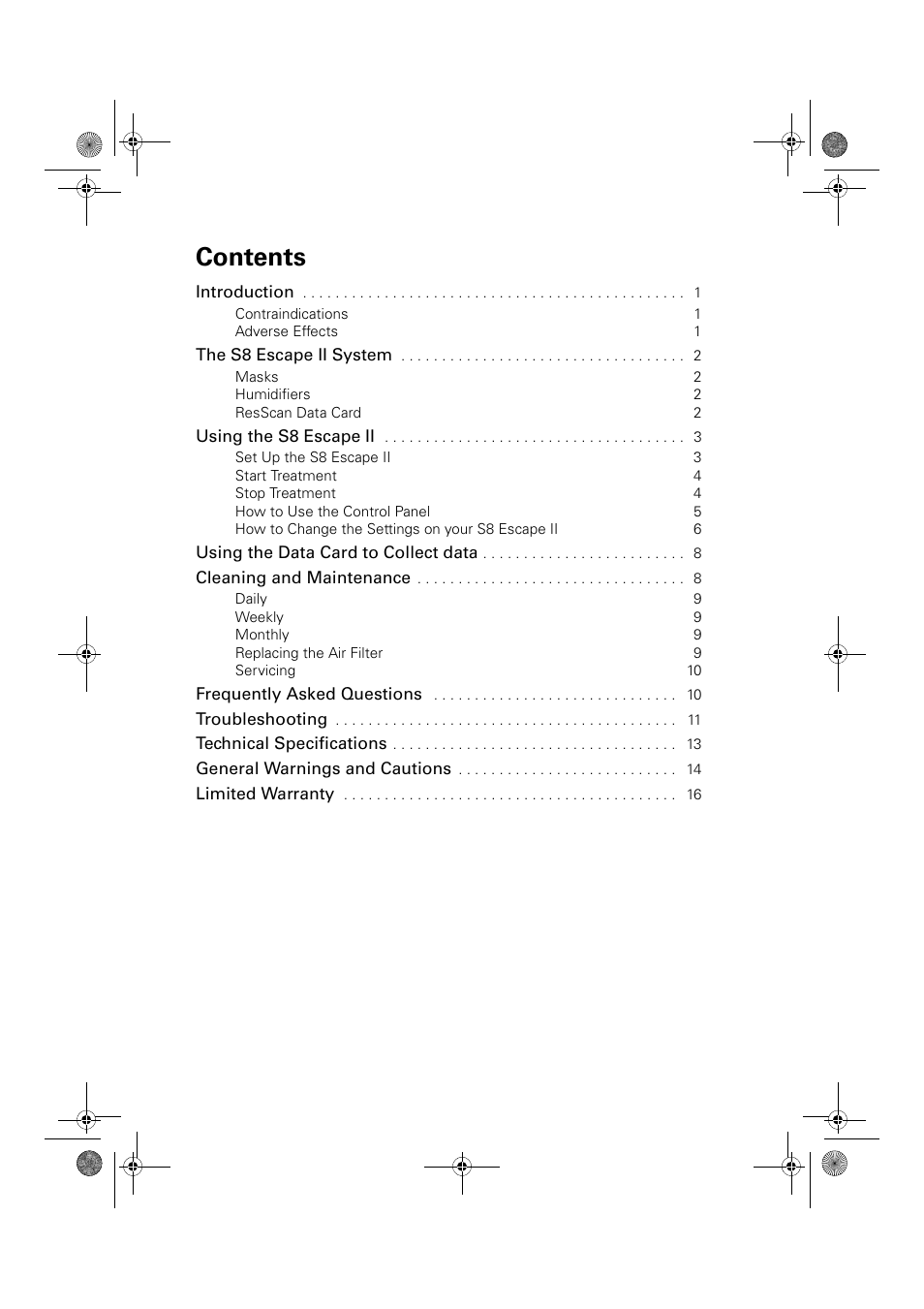 ResMed Positive Airway Pressure Device S8 Escape II User Manual | Page 4 / 80