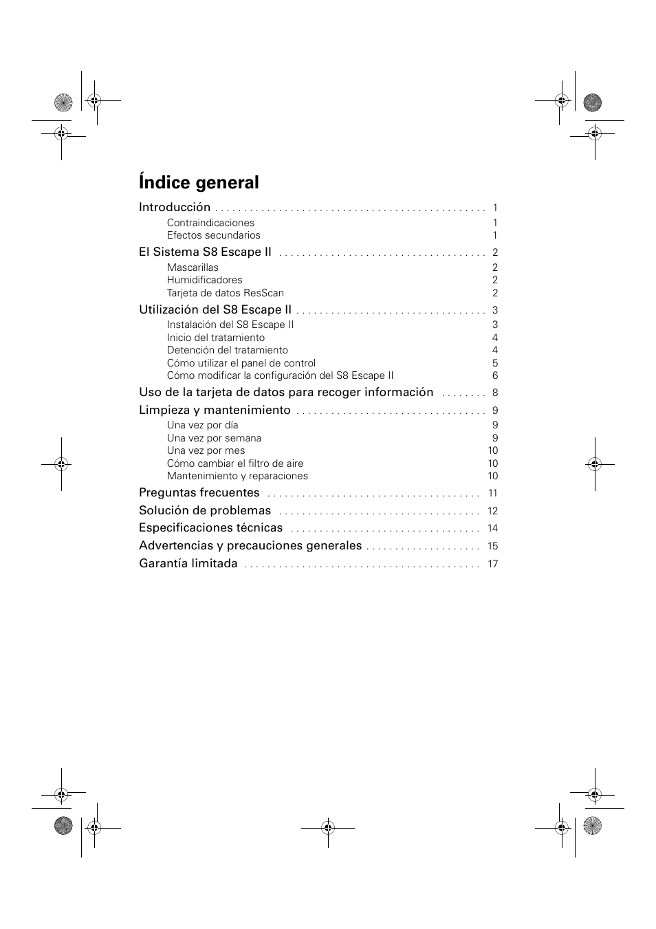 Índice general | ResMed Positive Airway Pressure Device S8 Escape II User Manual | Page 42 / 80