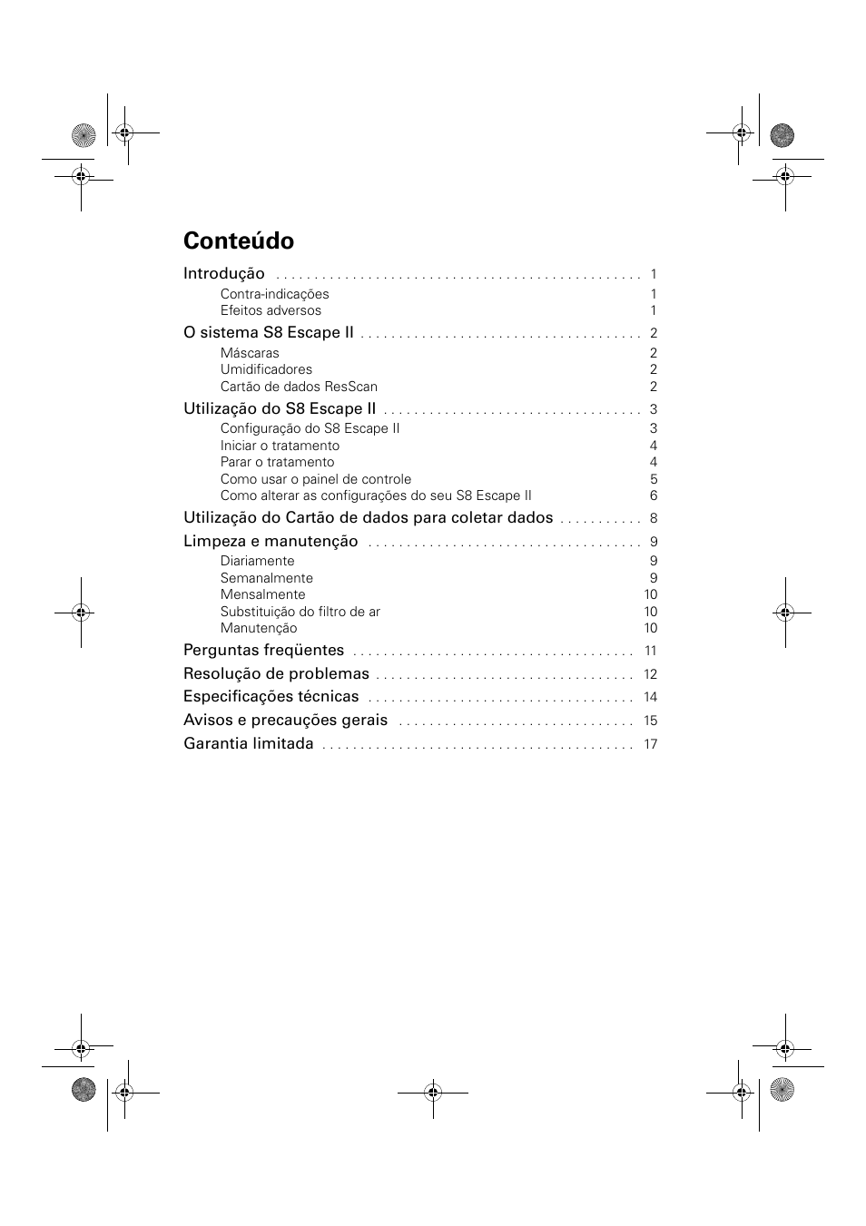 Conteúdo | ResMed Positive Airway Pressure Device S8 Escape II User Manual | Page 62 / 80