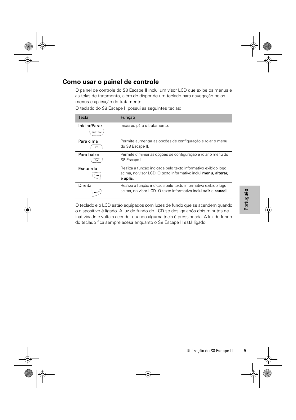 Como usar o painel de controle | ResMed Positive Airway Pressure Device S8 Escape II User Manual | Page 67 / 80