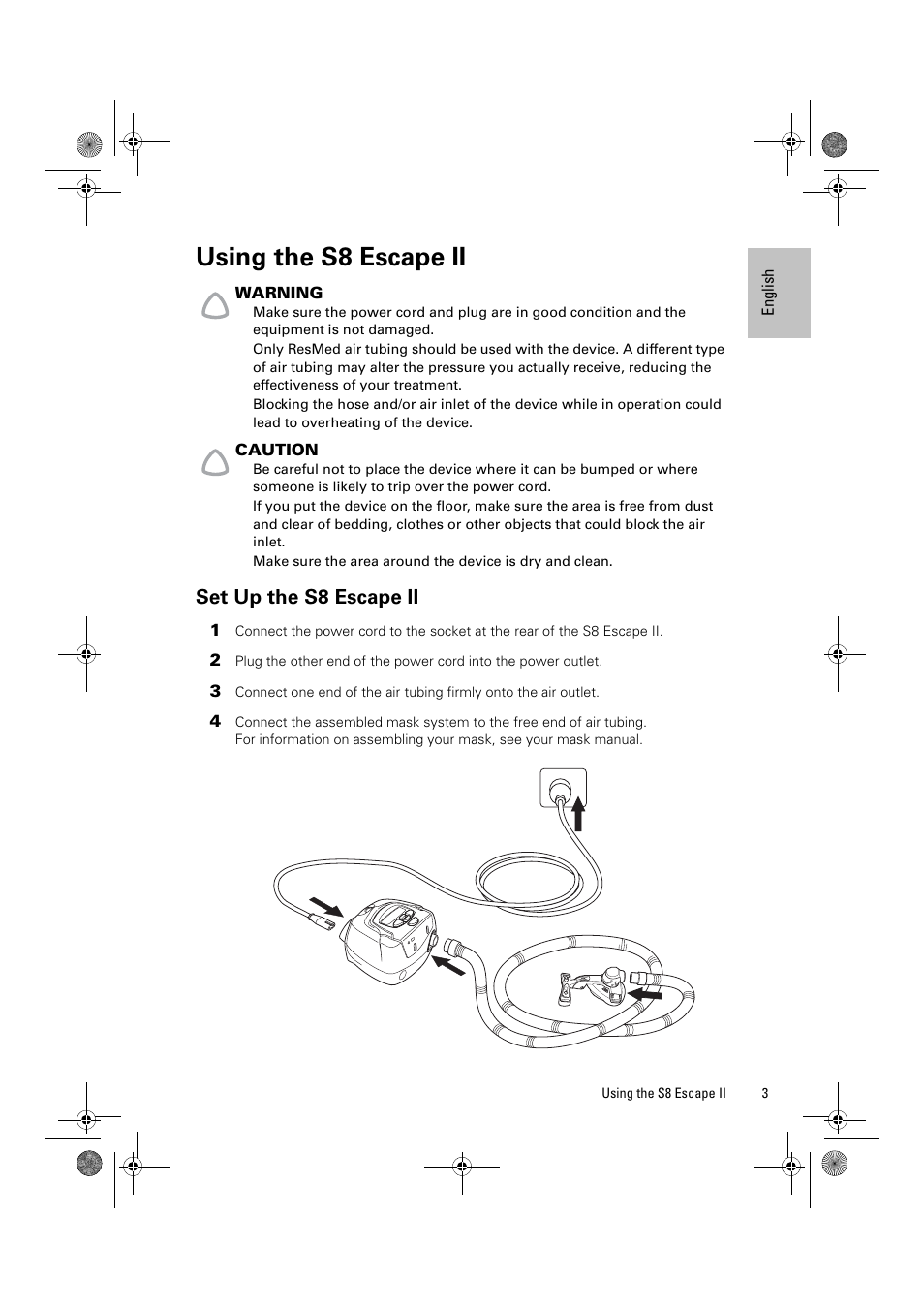 Using the s8 escape ii, Set up the s8 escape ii | ResMed Positive Airway Pressure Device S8 Escape II User Manual | Page 7 / 80