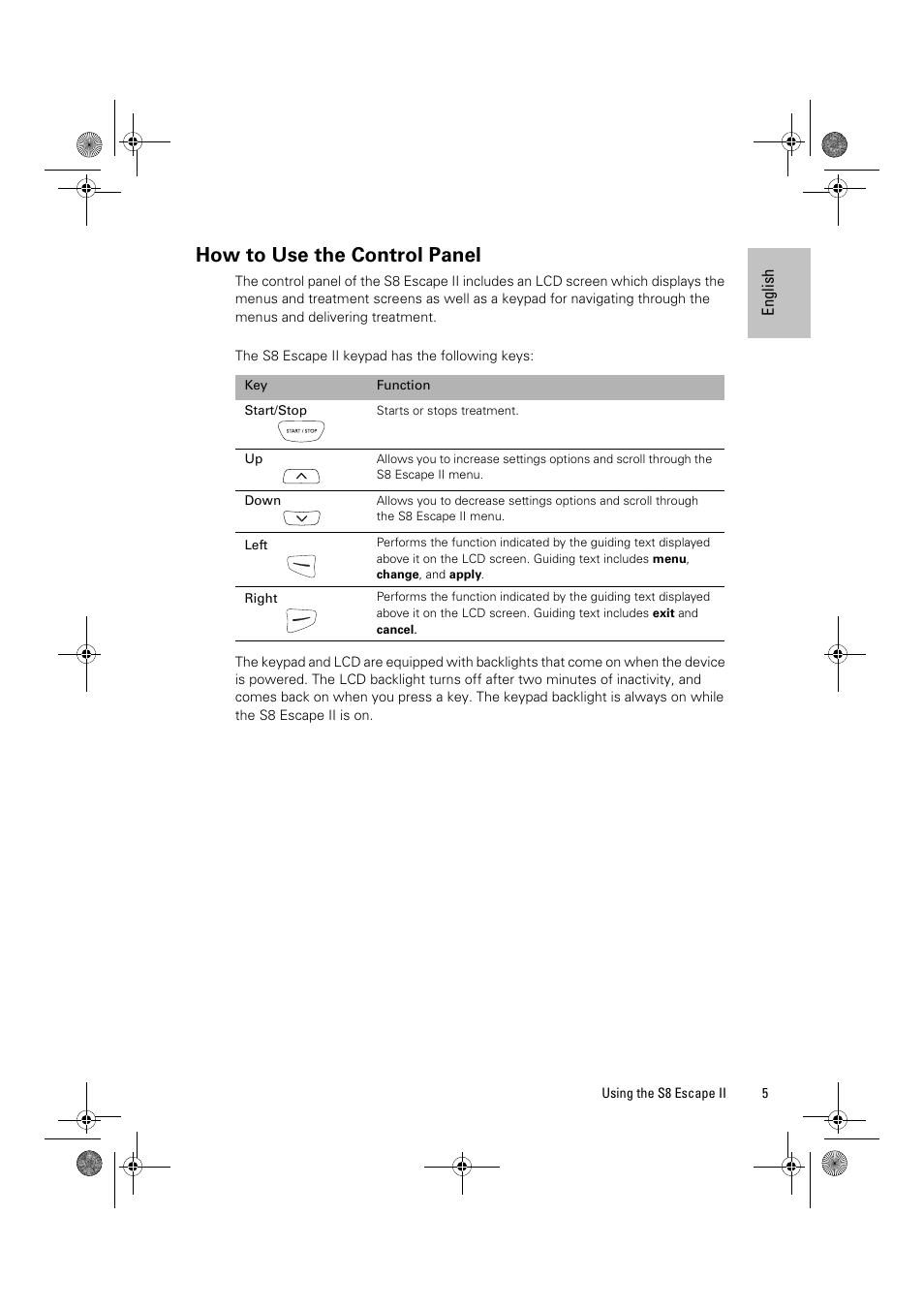 How to use the control panel | ResMed Positive Airway Pressure Device S8 Escape II User Manual | Page 9 / 80