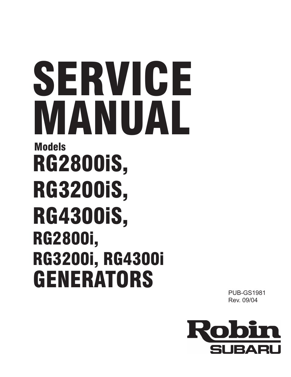 Subaru Robin Power Products RG2800I User Manual | 67 pages