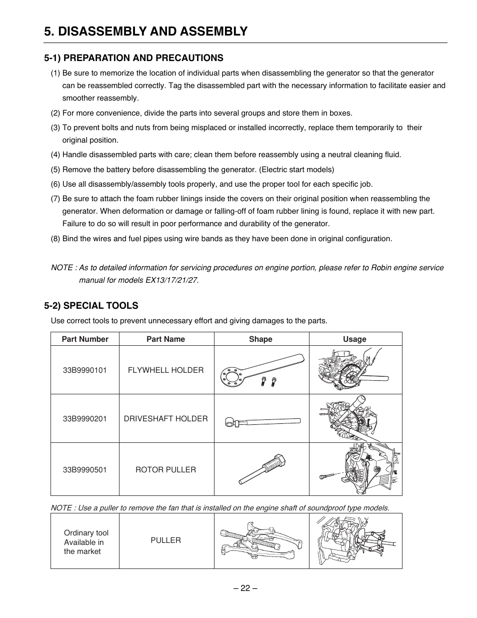 Disassembly and assembly | Subaru Robin Power Products RG2800I User Manual | Page 25 / 67
