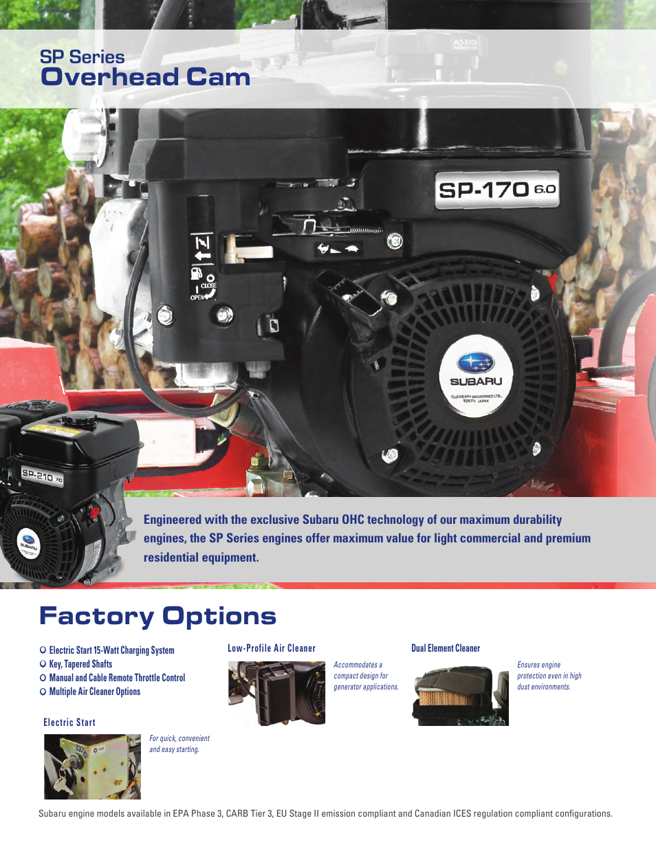 Factory options, Overhead cam, Sp series | Subaru Robin Power Products Subaru EX27 User Manual | Page 10 / 20