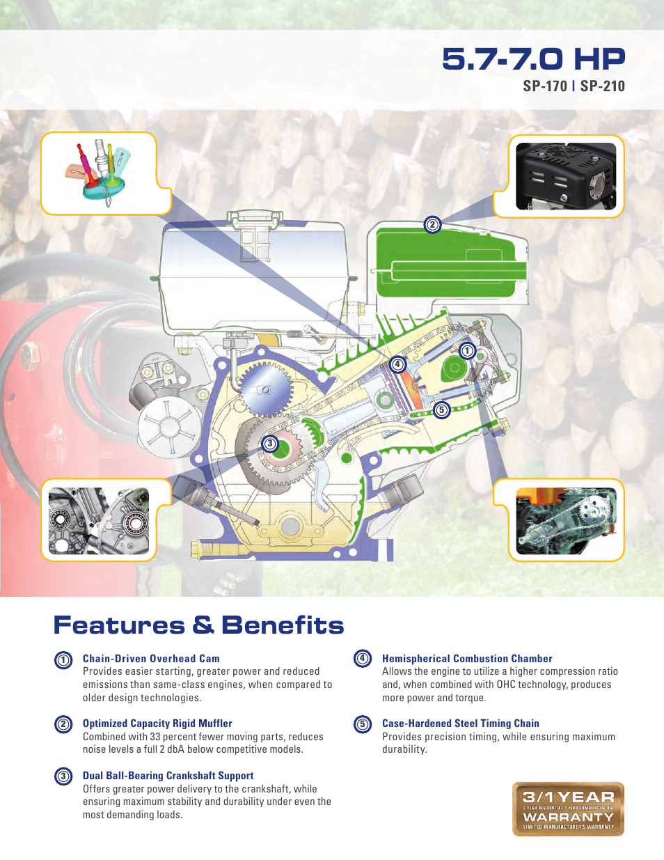 7.0 hp, Features & benefits | Subaru Robin Power Products Subaru EX27 User Manual | Page 11 / 20