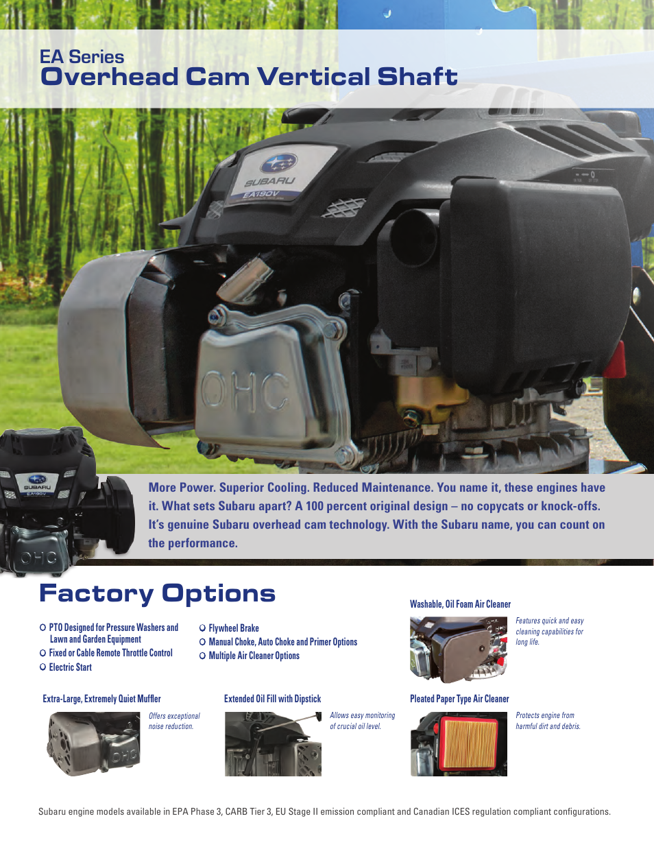 Factory options, Overhead cam vertical shaft, Ea series | Subaru Robin Power Products Subaru EX27 User Manual | Page 12 / 20