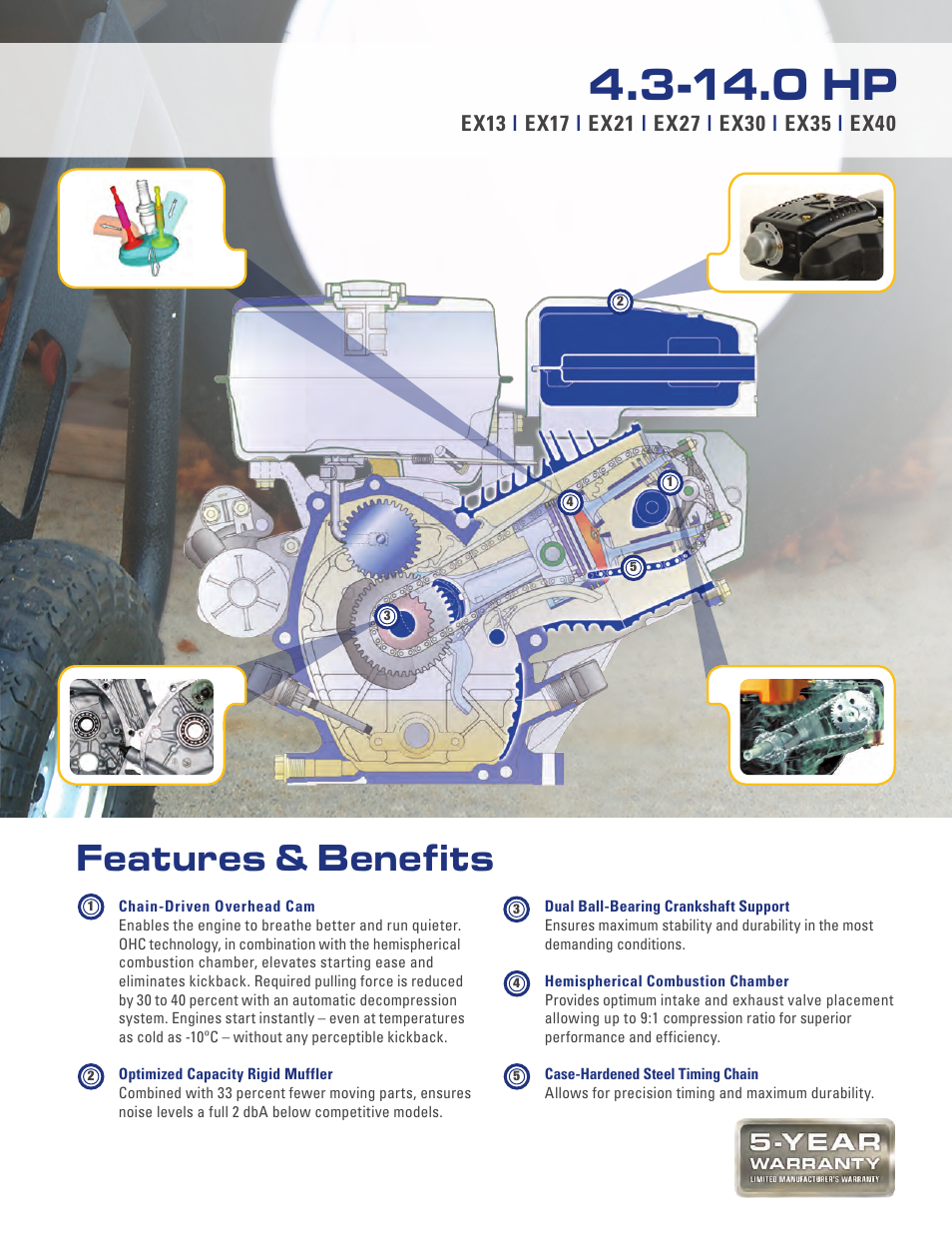 14.0 hp, Features & benefits | Subaru Robin Power Products Subaru EX27 User Manual | Page 5 / 20