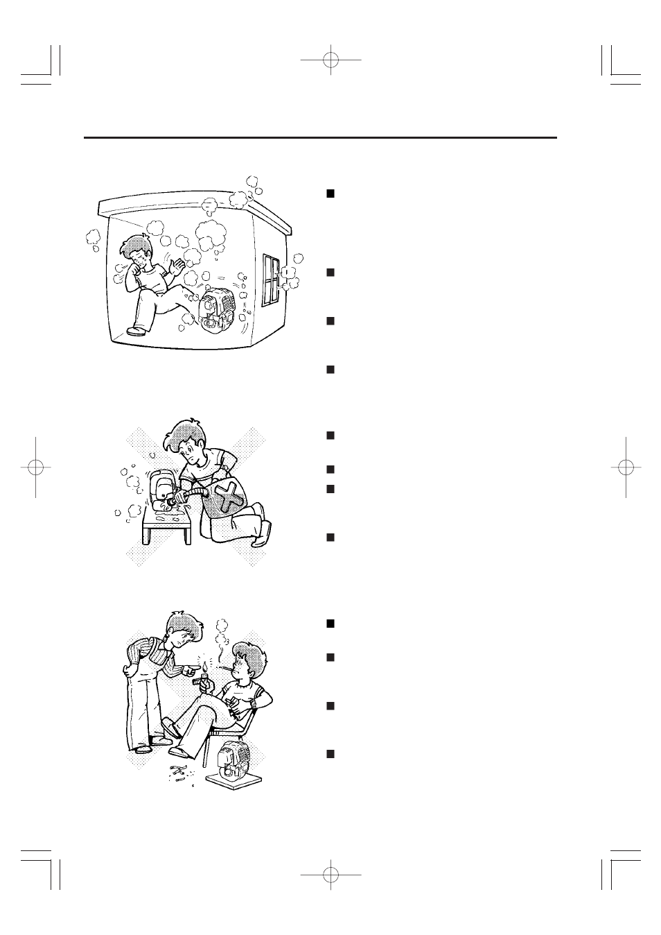 Safety precautions, Exhaust precautions, Fire prevention | Refueling precautions | Subaru Robin Power Products EHO25A User Manual | Page 12 / 31