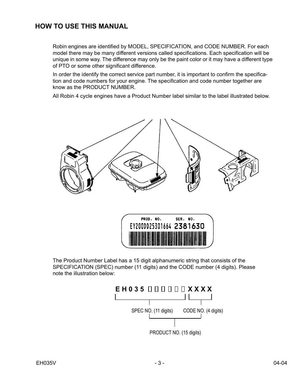 Subaru Robin Power Products EH035V User Manual | Page 3 / 30