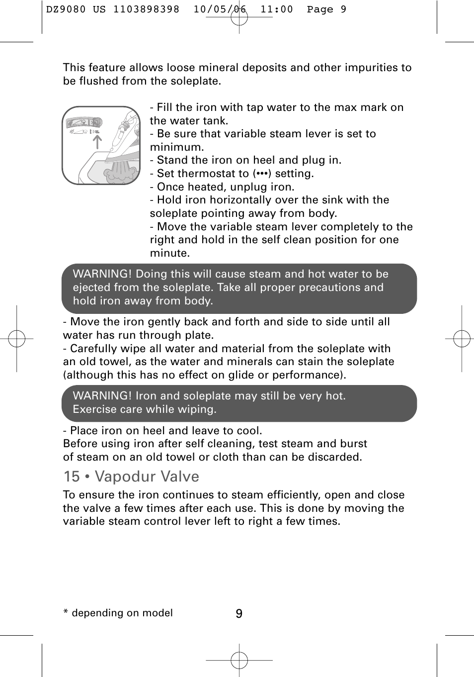 15 • vapodur valve | ROWENTA Dz9080 User Manual | Page 11 / 15